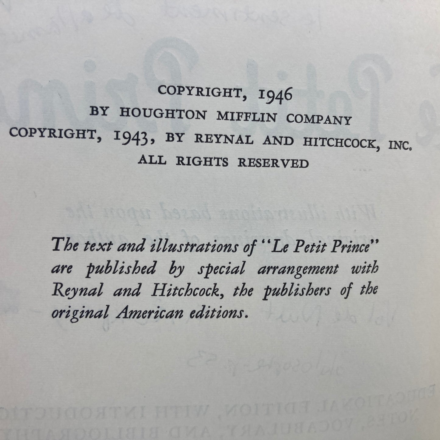 DE SAINT-EXUPERY, Antoine "Le Petit Prince" [Houghton Mifflin, 1946]