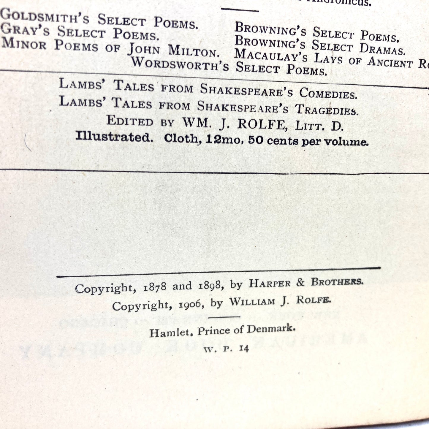 SHAKESPEARE, William "Hamlet, Prince of Denmark" [American Book Co, 1906]