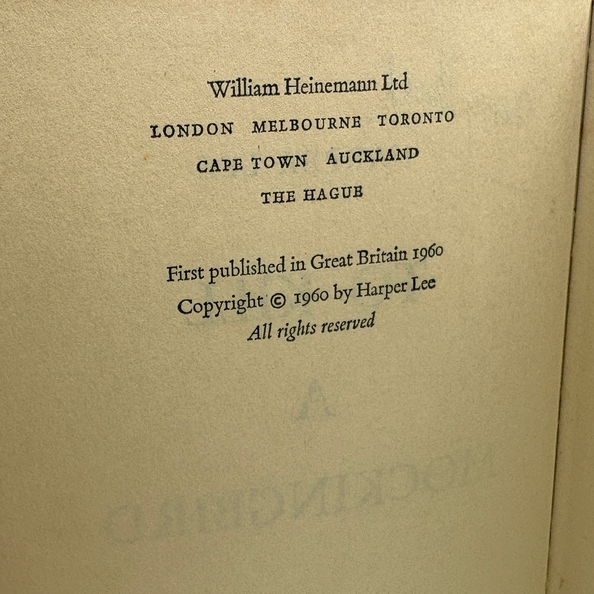 Lee, Harper “To Kill a Mockingbird” [Heinemann, 1960] First UK Edition