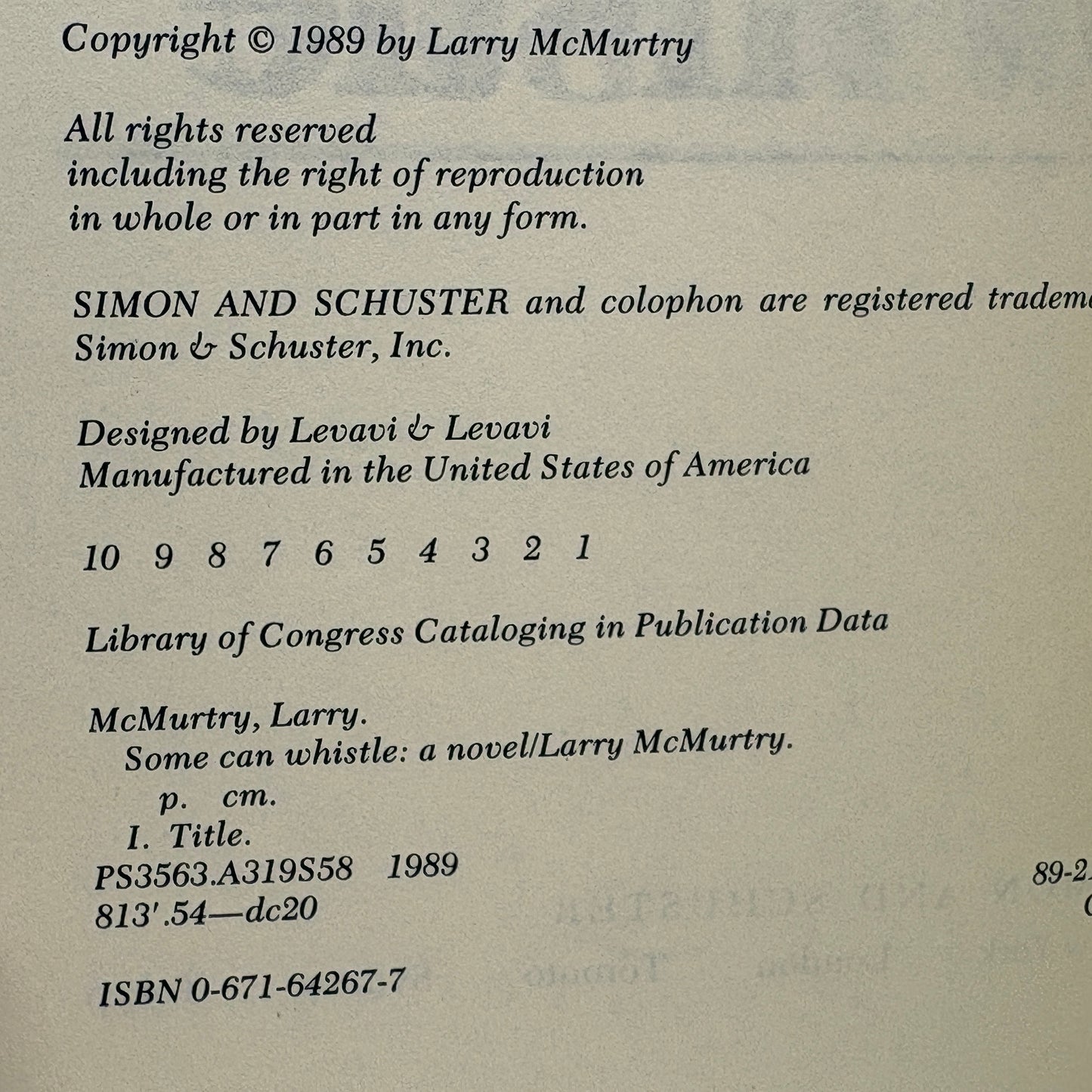 MCMURTRY, Larry "Some Can Whistle" [Simon & Schuster, 1989] Inscribed 1st Printing