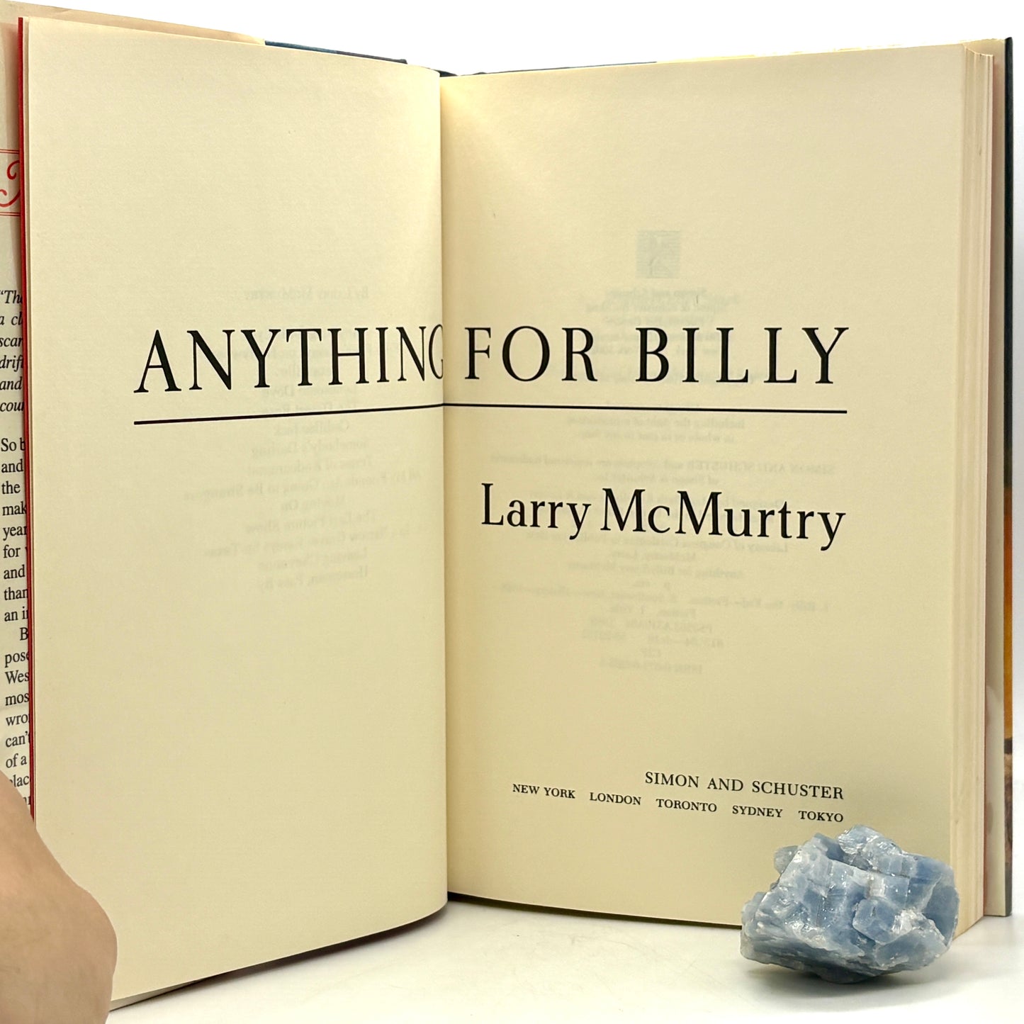 MCMURTRY, Larry "Anything for Billy" [Simon & Schuster, 1988] Inscribed 1st Printing