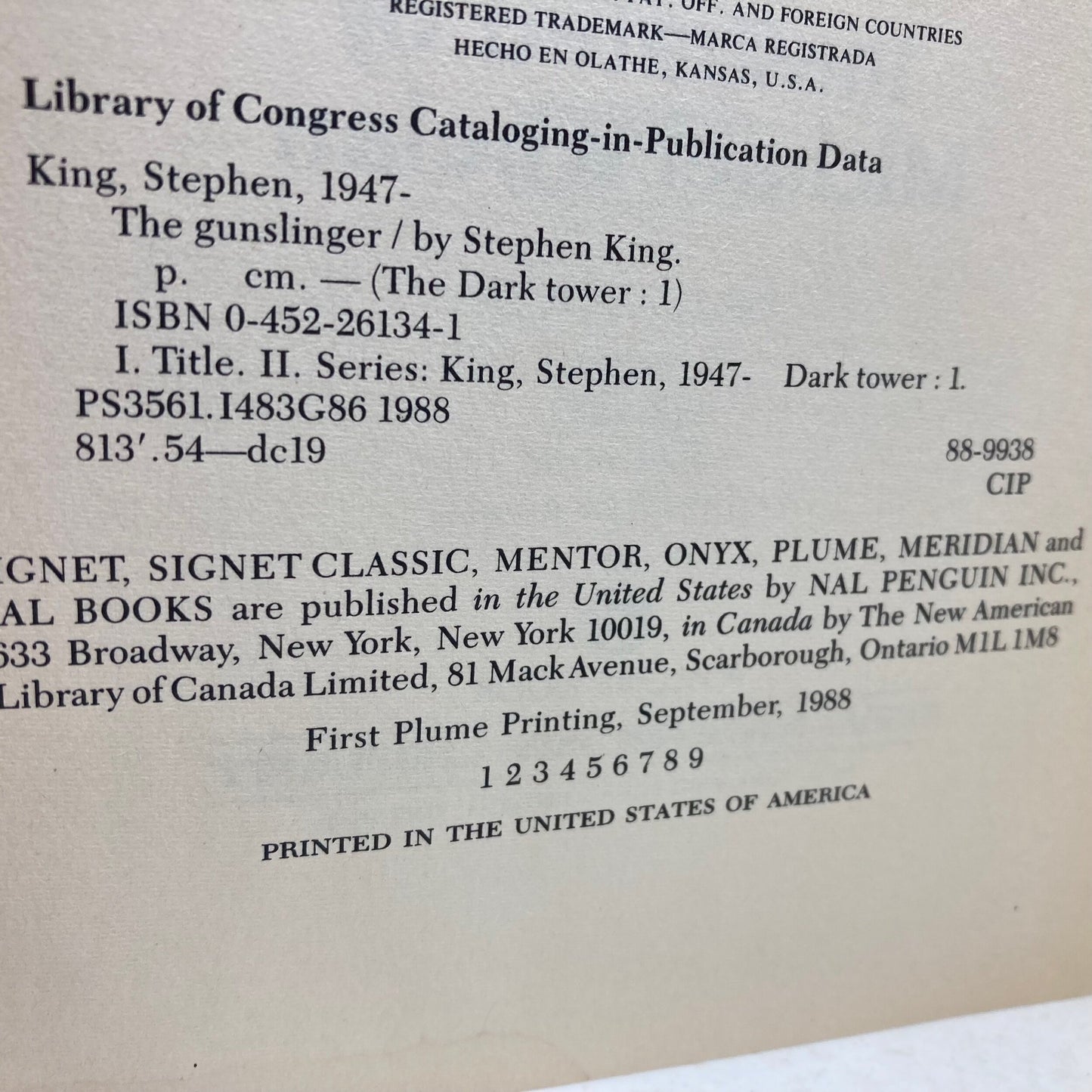 KING, Stephen "The Gunslinger" [Plume, 1988] 1st Edition Thus - Buzz Bookstore