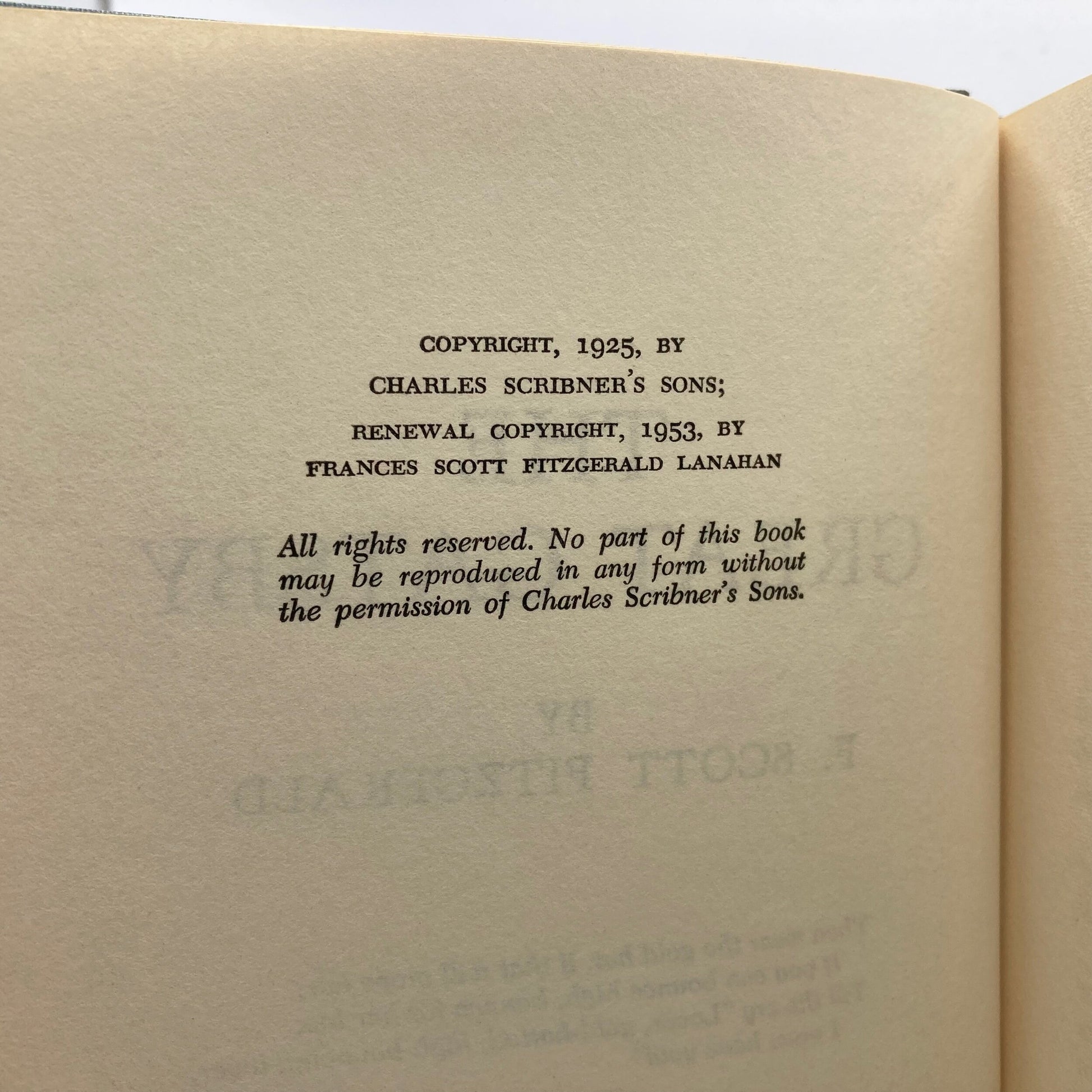 FITZGERALD, F. Scott "The Great Gatsby" [Charles Scribner's Sons, 1953] - Buzz Bookstore