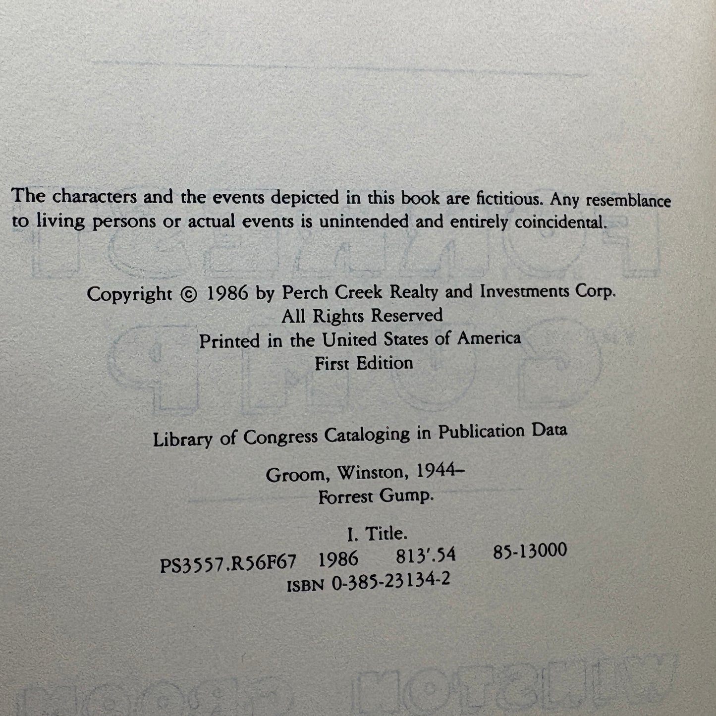 GROOM, Winston “Forrest Gump” [Doubleday, 1986] 1st Edition