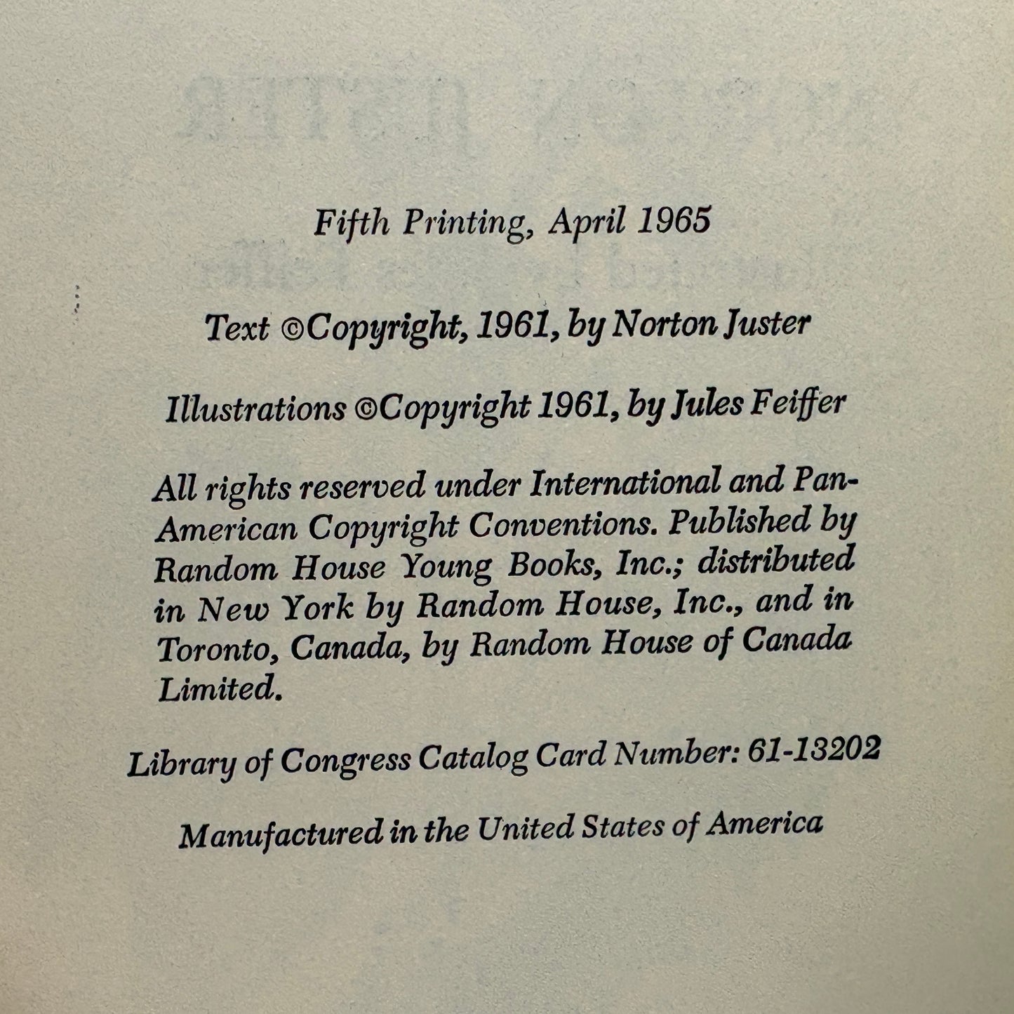 JUSTER, Norton “The Phantom Tollbooth” [Random House, 1965] Inscribed 5th Printing