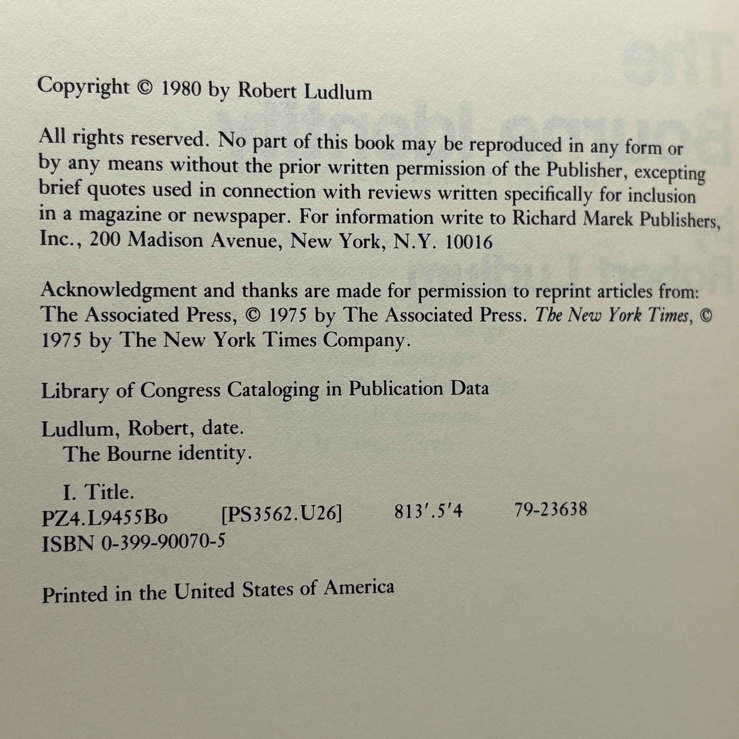 ROBERT LUDLUM “The Bourne Identity” [Richard Marek Publishers, 1980] 1st Edition