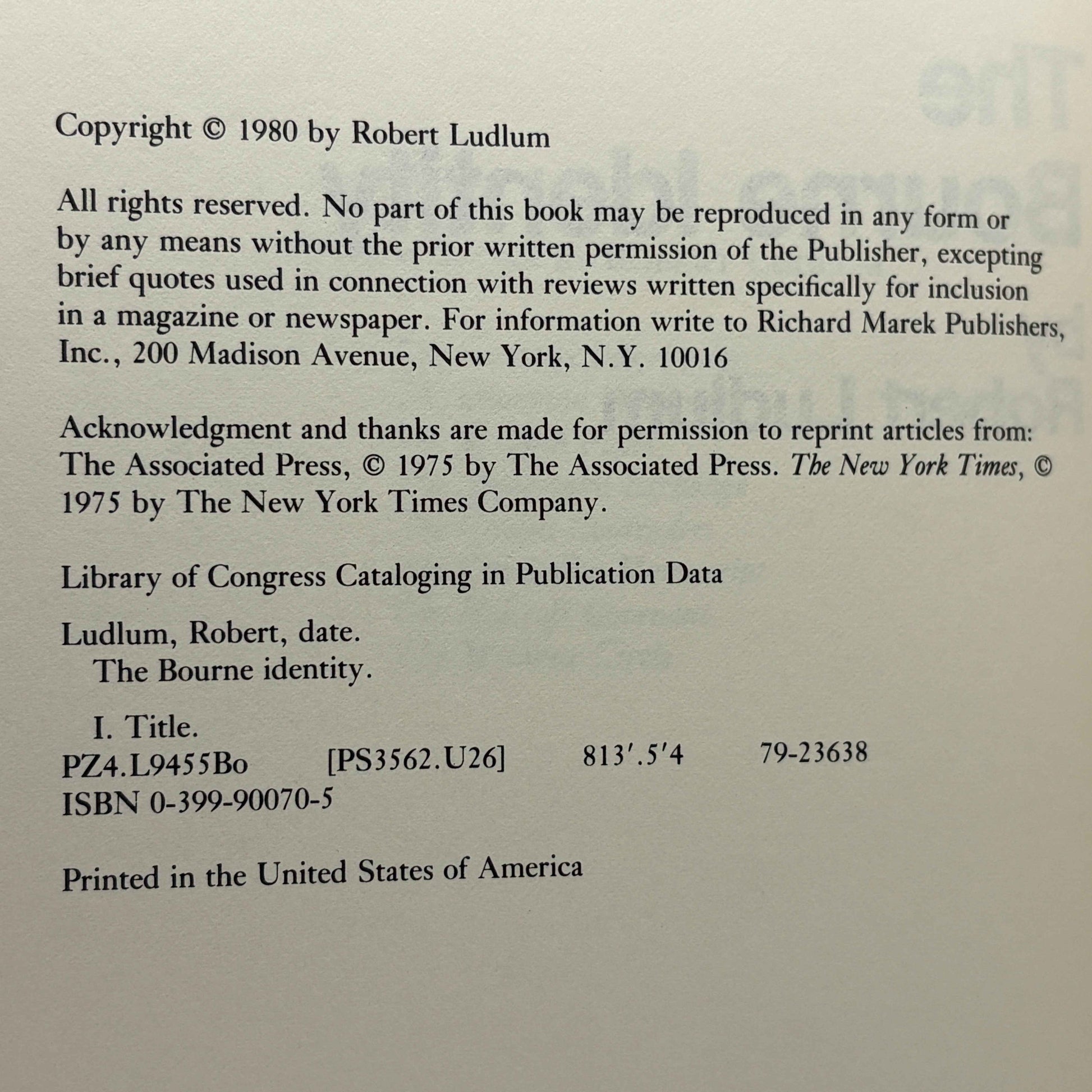 ROBERT LUDLUM “The Bourne Identity” [Richard Marek Publishers, 1980] 1st Edition