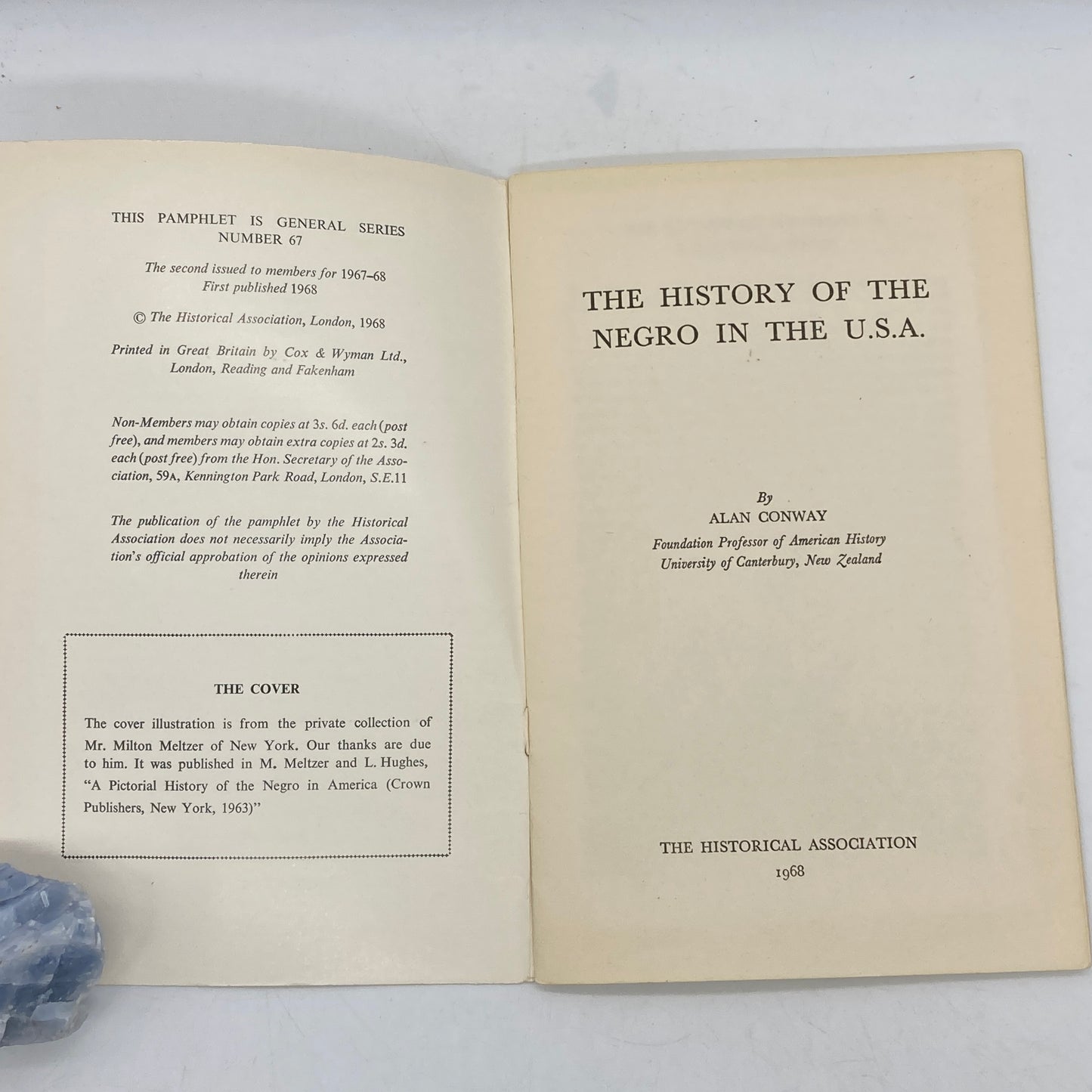 CONWAY, Alan "The History of the Negro in the United States" [Historical Association, 1968]