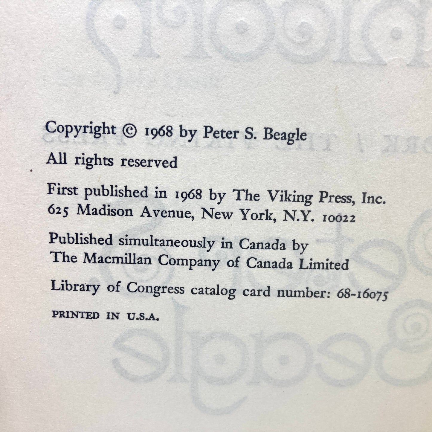 BEAGLE, Peter S. "The Last Unicorn" [Viking Press, 1968] 1st Edition/Printing