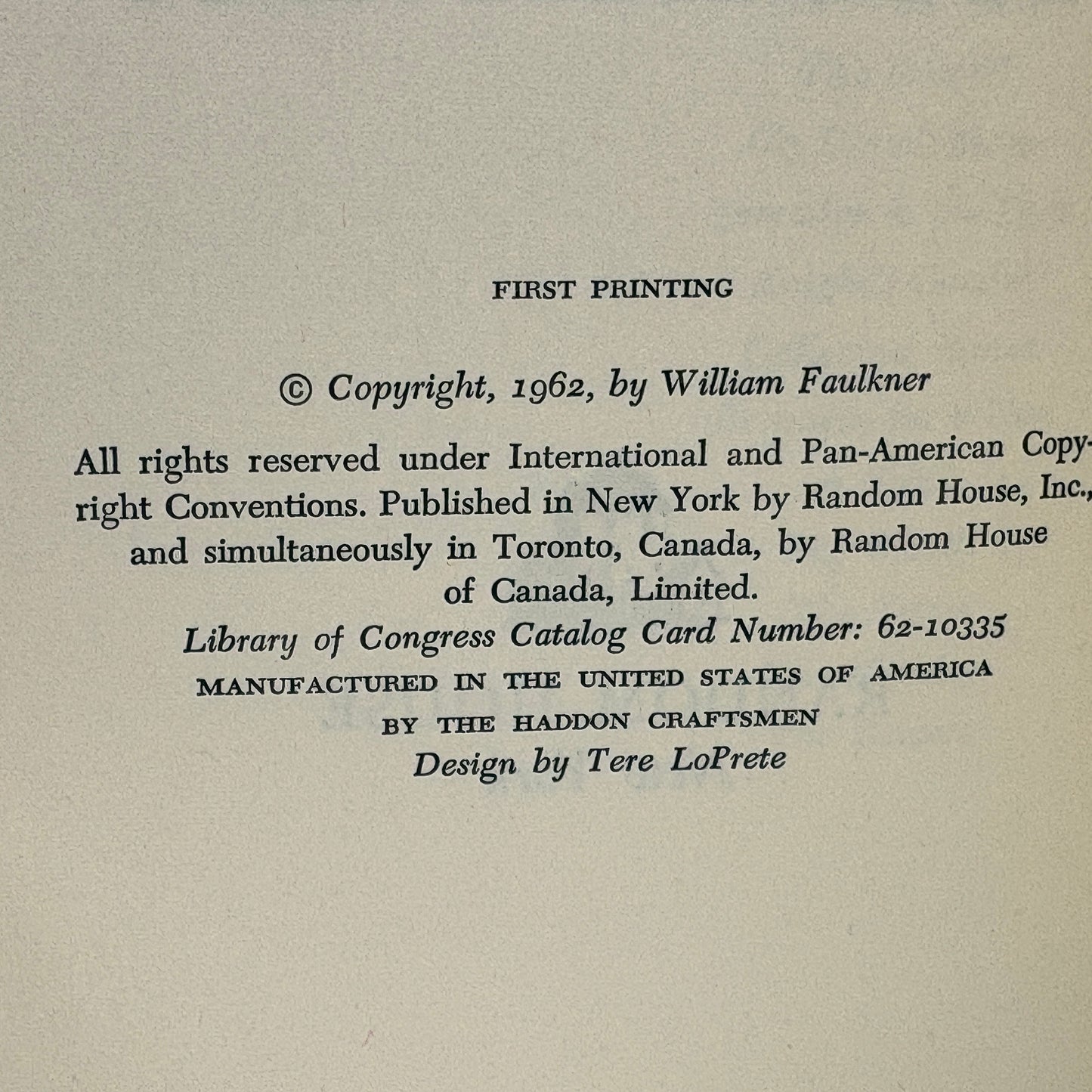 FAULKNER, William "The Reivers" [Random House, 1962] 1st Edition