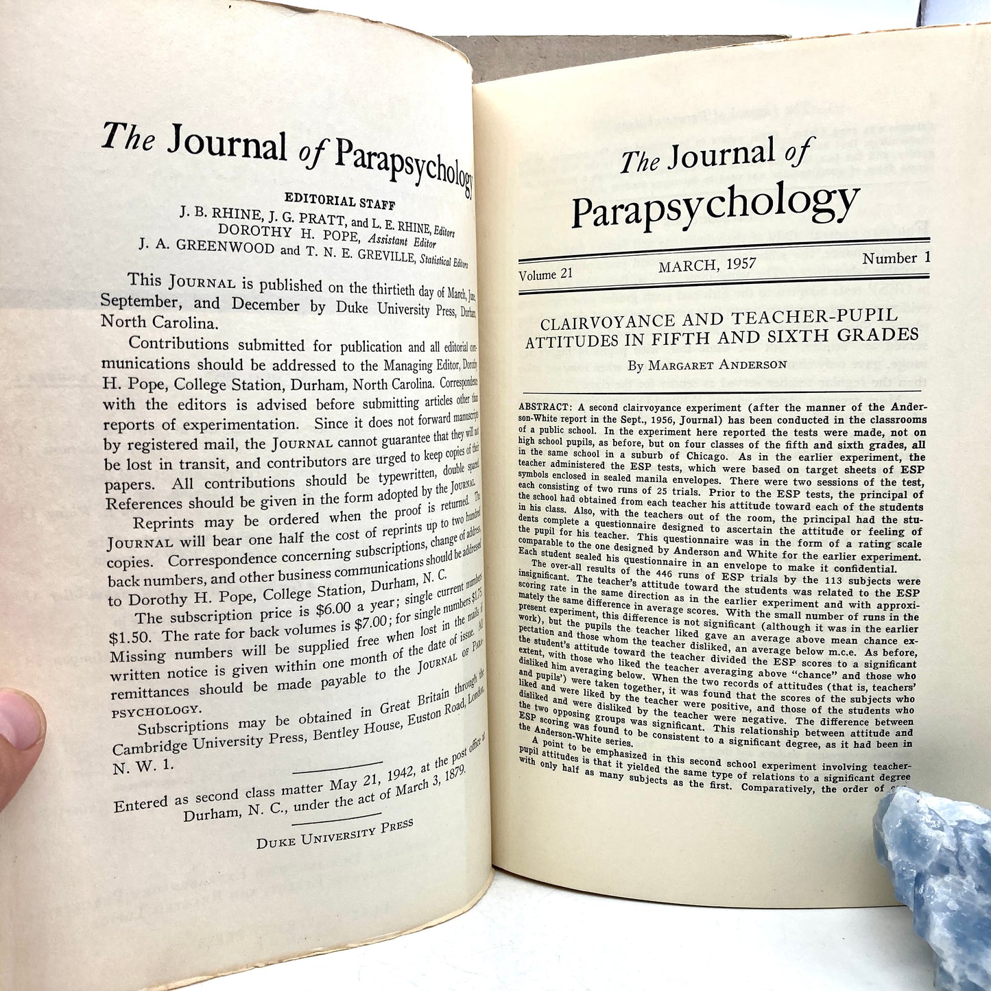 "The Journal of Parapsychology" [Duke University Press, 1957-67] 43 Issues