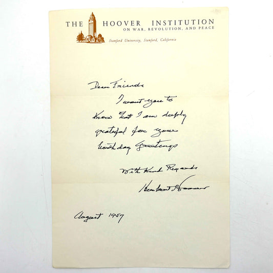 HOOVER, Herbert “Autograph Letter Signed” [Hoover Institution, 1957]