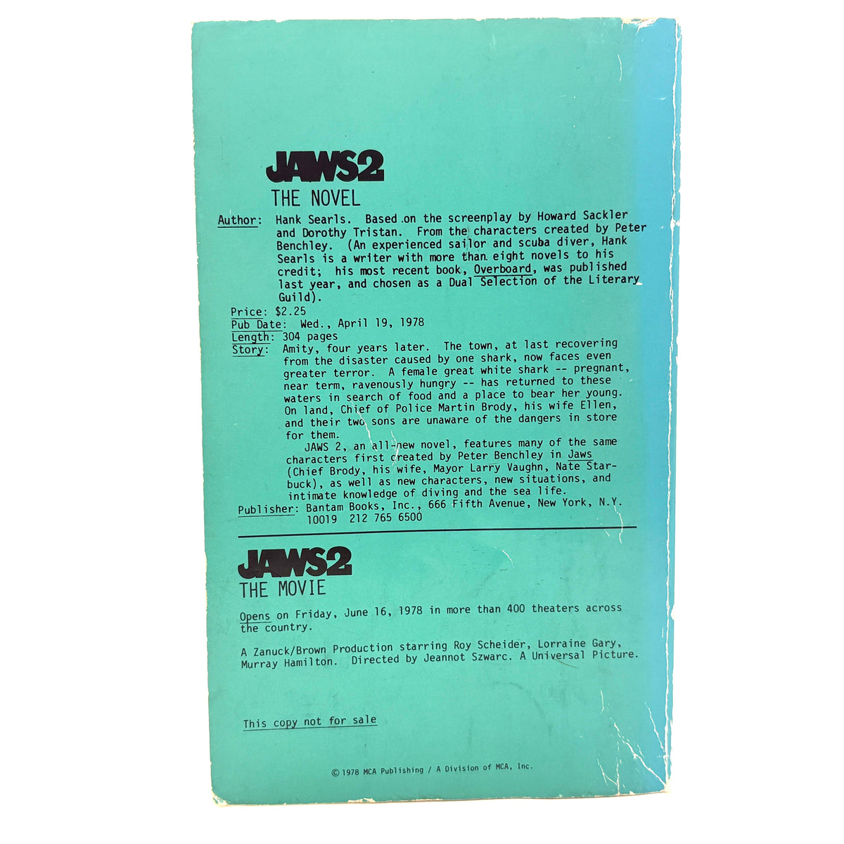 Searls, Hank “Jaws 2” [Bantam Books, 1978] Advance Reading Copy
