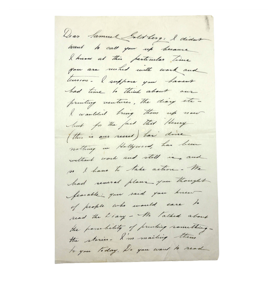 NIN, Anaïs - Handwritten Letter RE: publishing her diaries [c1943]
